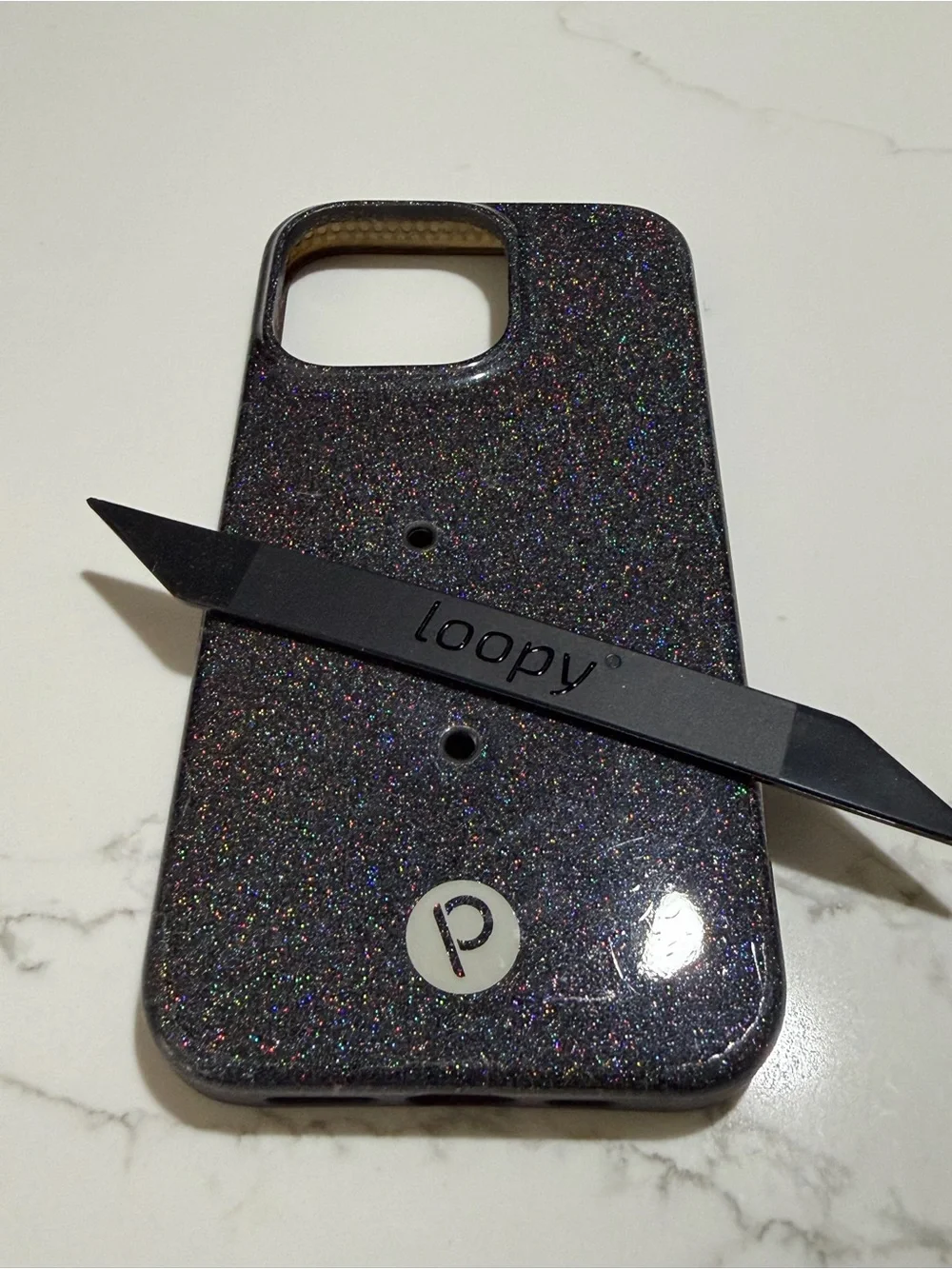 Loopy Case Black Holographic Glitter Phone Case with NEW Loopy Strap iPhone13Pro